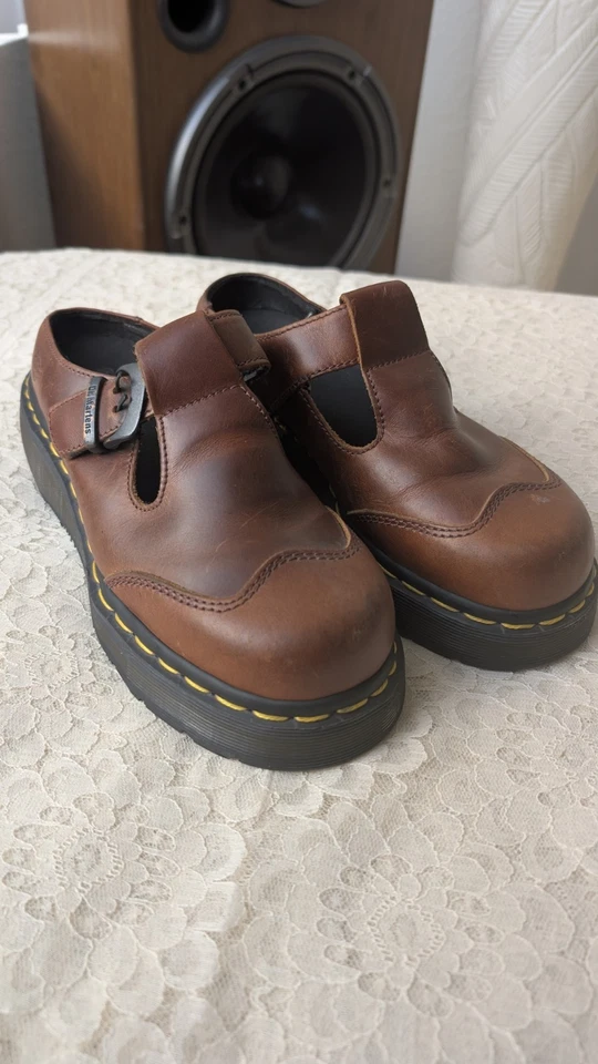 Vintage Dr. Martens 2A87 Brown Slip-On Single Strap T-Bar Mary Janes  Size US 5 - Image 1 of 4