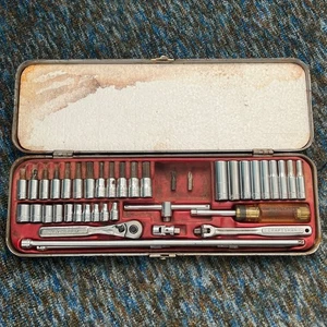 VINTAGE CRAFTSMAN TOOLS 1/4” DRIVE SAE 40 pc SOCKET SET FLYING =V= USA - Picture 1 of 23