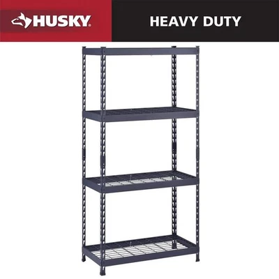 HUSKY 4 ESTANTES METAL RESISTENTE UNIDAD DE ESTANTERÍA DE ALMACENAMIENTO DE GARAJE AJUSTABLE EN NEGRO Foto 1 de 4
