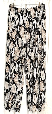 Pantalones Palazzo Vintage Joan Rivers Medianos Estampado Floral Acordeón Plisado M Negros Foto 1 de 3