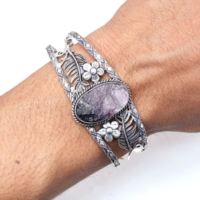 Amethyst Drusy Gemstone Handmade Jewelry Cuff Bracelets 7''Adjustable - Image 1 of 4