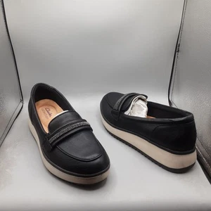 Clarks Zylah Shine Loafers Women's 8M Black Leather Studded A131 - Picture 1 of 13