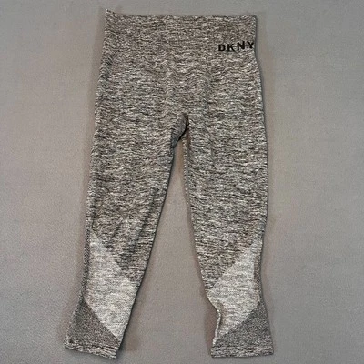 DKNY Womens Sport Leggings Size XL Spellout Colorblock Heather Gray Black Ankle - Image 1 of 4