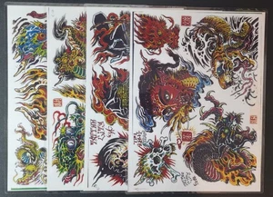 Lot Of 4 2000 Tim Lehi Traditional Vintage Style Tattoo Flash Sheets Dragons - Picture 1 of 18