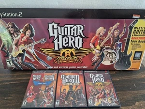 Guitar Hero 1 2 3+ Aerosmith Bundle w Box Wireless Guitar Lot PlayStation 2 PS2 - Picture 1 of 23
