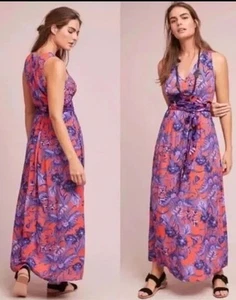 Anthropologie Maeve Macie Maxi Floral Dress Purple & Orange Size 14 - Picture 1 of 10