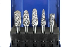TEMO 5 pc NF Aluminum Cut CARBIDE BURR FILE Set 1/2" 3/8" HEAD 1/4" D 2" L Shank - Picture 1 of 3
