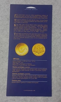 Latvian Bank  booklet 100 Lats Gold Coin Original Prospectus 1998 - Image 1 of 2