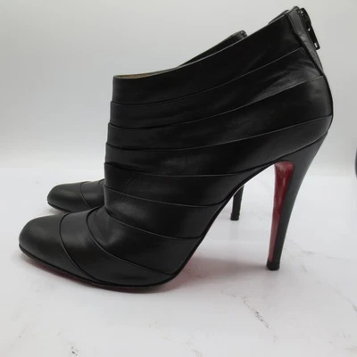 Christian Louboutin Negro Plisado Cuero Orniron 100 Botines Tacones Talla 39 Foto 1 de 4