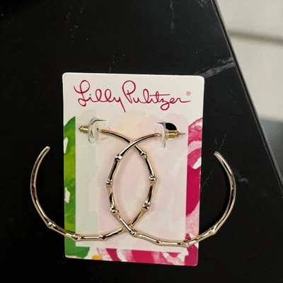Lilly Pulitzer Twilight  Hoop Earrings Gold Metallic on card - Image 1 of 4