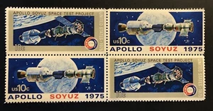 US Stamp 1569-70, 1975, MNG, Apollo-Soyuz, Block of 4, ATTN: No Gum, Config: A - Picture 1 of 5