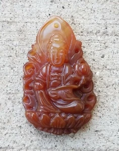 Collana con ciondolo amuleto ciondolo agata corniola arancione intagliato Buddha - Foto 1 di 4