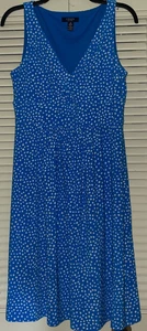 CHAPS Ralph Lauren Polka Dot Sleeveless Stretchy V Neck Dress Blue White Size M - Picture 1 of 6
