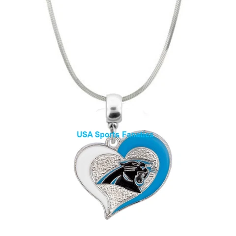NFL - Carolina Panthers Heart Swirl Logo Pendant Necklace On A 925 Snake Chain Cover