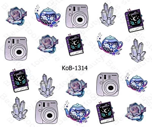 Nail Art Water Transfer Stickers beautiful purple rose book camera KoB-1314 - Picture 1 of 2