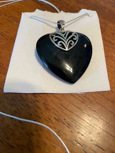 LARGE STERLING SILVER CHAIN WITH HEART NECKLACE - Picture 1 of 5