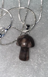 Natural Black And Pink Jasper Mushroom Sterling Silver 24” necklace - Picture 1 of 6