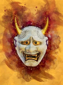 Japanese Hannya Mask Digital Photo Painting, 8 x 10 Art Print, Ready For Framing - Picture 1 of 4