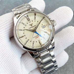 Tandorio 40mm NH34 Beige GMT Sapphire 20ATM Dress Men Automatic Mechanical Watch - Picture 1 of 9