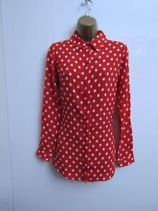 SOSANDAR LADIES RED & WHITE SPOTTY LONG SLEEVED BUTTON FRONT BLOUSE TOP SIZE 8
