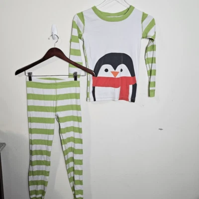 Hanna Andersson Penguin Long Johns Pajamas SIZE 140 US 10 Organic Cotton Green - Изображение 1 из 4