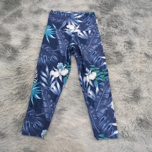 Exoticathletica Womens Tropical Floral Blue Capri Leggings M High Rise Gym - Picture 1 of 11