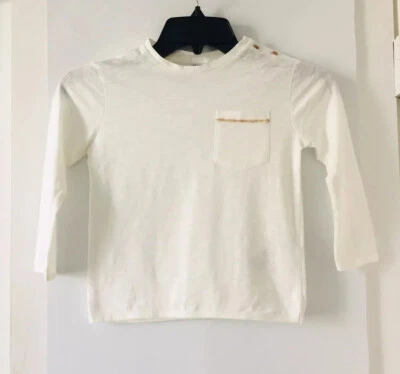 NEW ZARA Kids White T-SHIRTS WITH CHEST POCKETS Long Sleeve Size 3 4  O2654 - Image 1 of 4