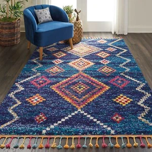 Nourison Moroccan Casbah Bohemian Navy 6'7" x 9'6" Area -Rug, Easy -Cleaning, - Picture 1 of 7