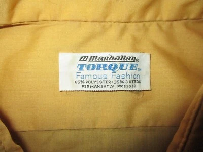 винтажный 60-х 70-х годов MANMANHATTAN TORQUE кнопка спереди рубашка золото желтый SS Carr II мужской 16,5 - Изображение 1 из 3