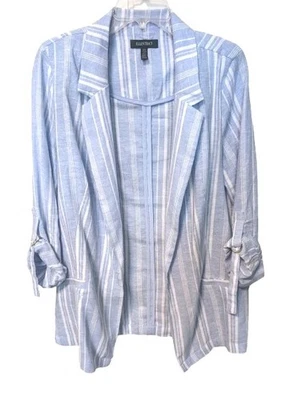 Blazer Ellen Tracy Mezcla de Lino Azul Bebé Frente Abierto Pestaña Enrollable Slve Carrera M 10 Foto 1 de 4