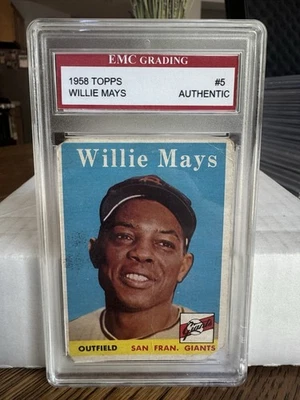 1958 Topps Willie Mays #5 EMC Auténtica Losa Salón de la fama Vintage Giants Foto 1 de 2