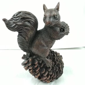 Vintage Squirrel On Pine Cone Resin Bronze Color Luck Joy Fall Figurine Decor - Picture 1 of 11