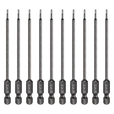 10pcs 1.5mm Metric Hex Head Wrench Drill Bit 100mm Length Magnetic Bits, Black - Image 1 of 4