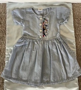 Vintage 90s Disney Cotton Denim Dress 3T Mickey Minnie Pluto Donald embroidered - Picture 1 of 13