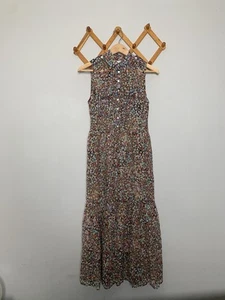 Equipment Damen mehrfarbig Blumen transparente Seide Stufen Safari Maxi Schlupf Kleid Gr. M - Bild 1 von 11