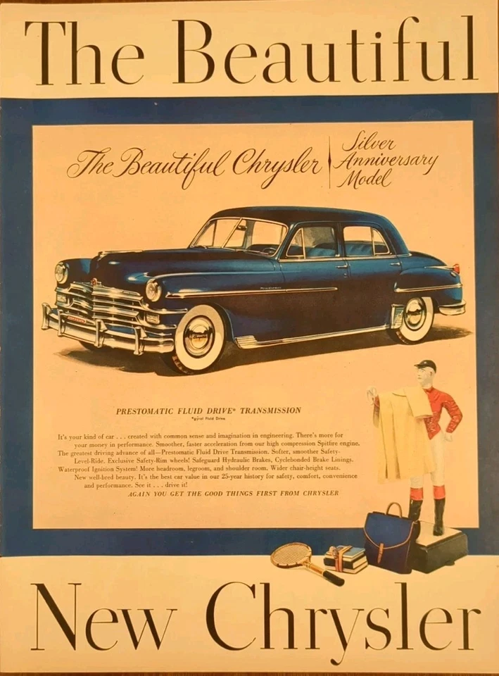 The Beautiful Chrysler 1949 vehículo azul impreso publicación publicitaria WWll Fluid Drive Foto 1 de 1