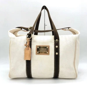 Louis Vuitton Antigua Sac Weekend Boston Tasche Canvas Weiß Braun FL0065 Japan - Bild 1 von 12
