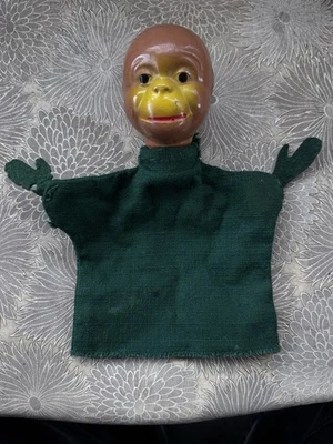 Raro Freaky Antiguo 1930 Porcelana Cabeza Cerámica Tela Mano Marioneta Mono Juguete Foto 1 de 4