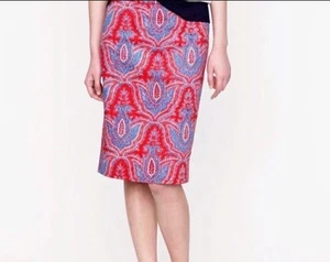 J. Crew No. 2 Bleistiftrock Größe 4 rot blau Paisley knielang Business Büro - Bild 1 von 7