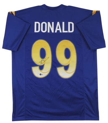 Camiseta deportiva Aaron Donald auténtica firmada azul estilo profesional BAS Witnessed Foto 1 de 3