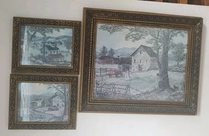 Set Of 3 Ornate Framed Prints Of Vintage Or Antique Outdoor Scene, Plastic Frame - Picture 1 of 21