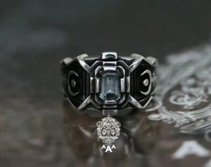 Anillo Futurista Hades Anillo Topacio Azul Plata 925 Anillo Sello de Hades Futurista - Imagen 1 de 6