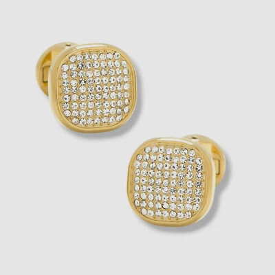 Abotoaduras masculinas de aço inoxidável dourado Cufflinks Inc. cristal branco - Imagem 1 de 3