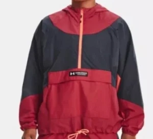 UNDER ARMOUR/ Rush Woven Anorak 1/2 Zip Hooded Jacket Red Women’s/ Sz M/ NWT! - Picture 1 of 7