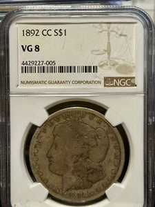 1892 CC NGC VG8 - Morgan Dollar $1 US Silver Coin #4429227-005 - Picture 1 of 3