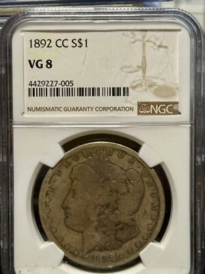 1892 CC NGC VG8 - Morgan Dollar $1 US Silver Coin #4429227-005 - Image 1 of 3