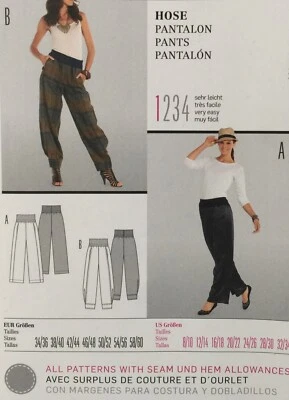 NEW BURDA LOOSE PANTS TROUSERS SEWING PATTERN 7400 SIZES 8-34 - Image 1 of 2