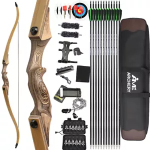 60" Archery Recurve Bow 20-60lbs Limbs Wooden Takedown Bow Archery Target Hunt - Picture 1 of 26