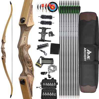 60" Shooting Recurve Bow 20-60lbs Limbs Wooden Takedown Bow Archery Target Hunt - Image 1 of 4