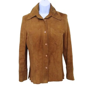 Vintage 60s Wilsons House of Suede Leather Shirt Shacket Women-6 Pockets Collar - Picture 1 of 10